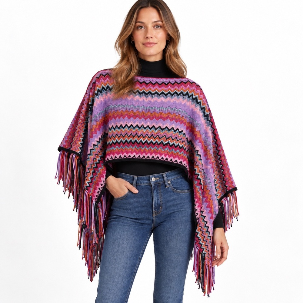 Missoni Multicolor Zigzag Fringe Poncho NWT